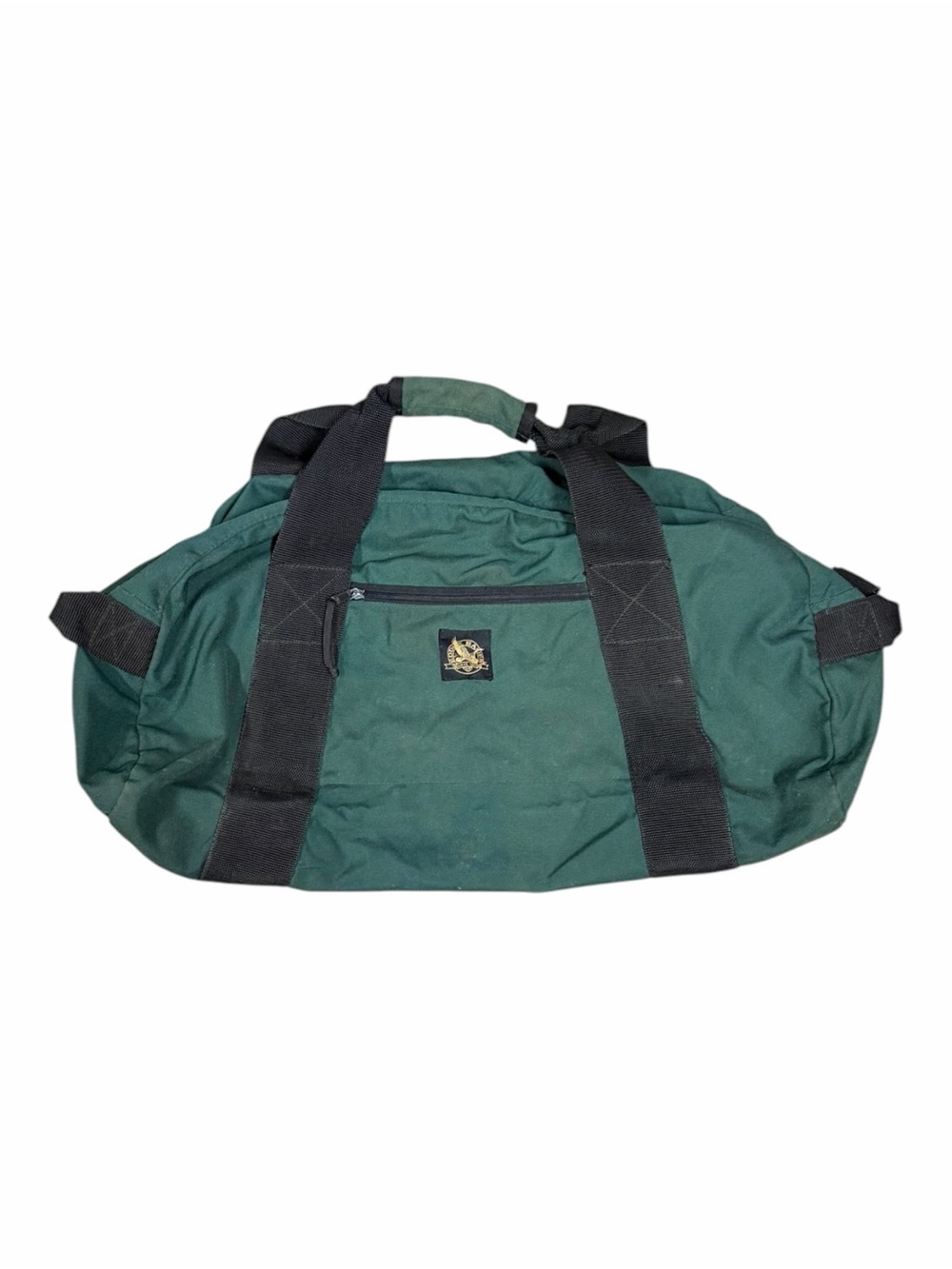 Eddie Bauer Men's Green Vintage Nylon Duffel Bag with Black Straps Large